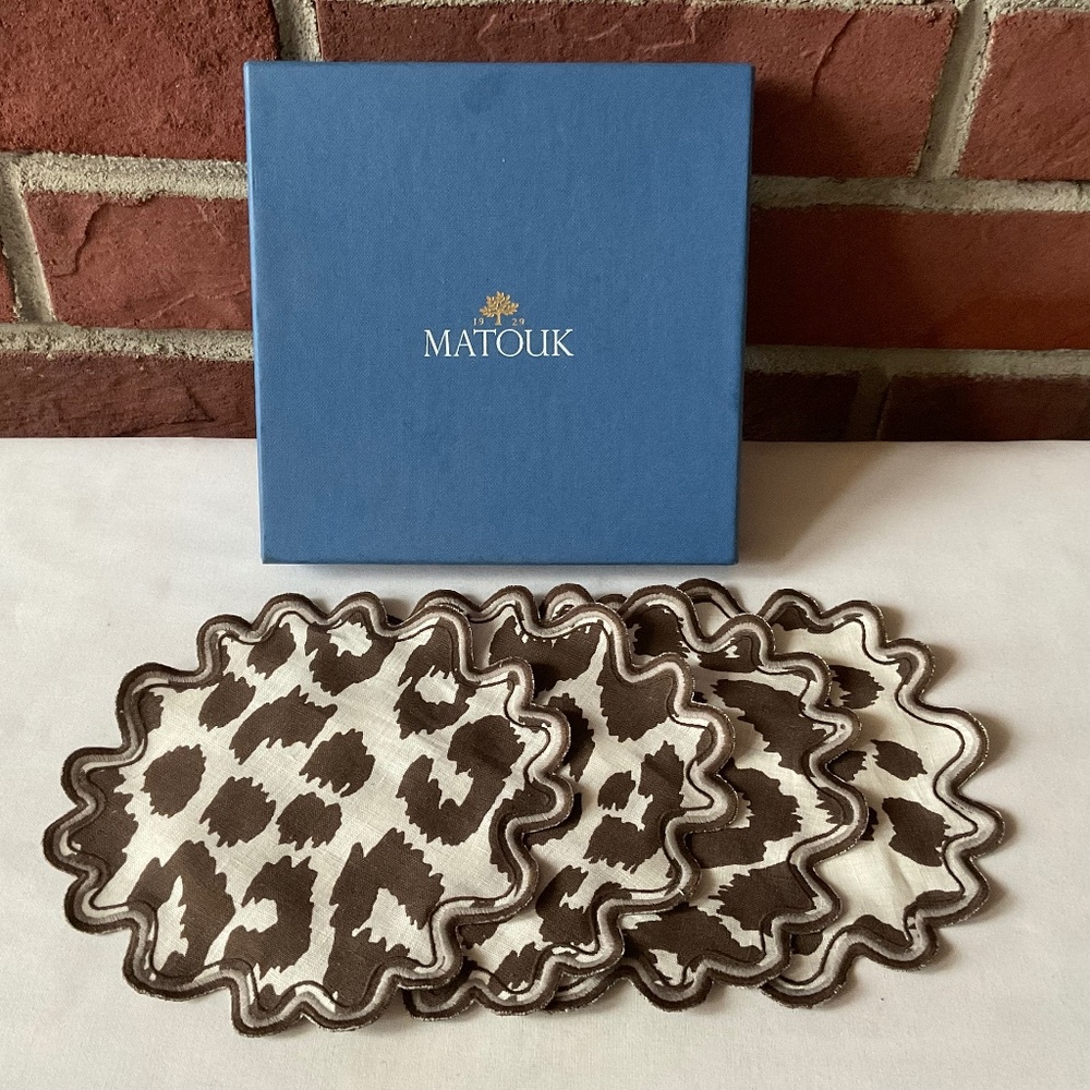Matouk Iconic Leopard Print Cocktail Napkins Set of 4 NEW IN BOX